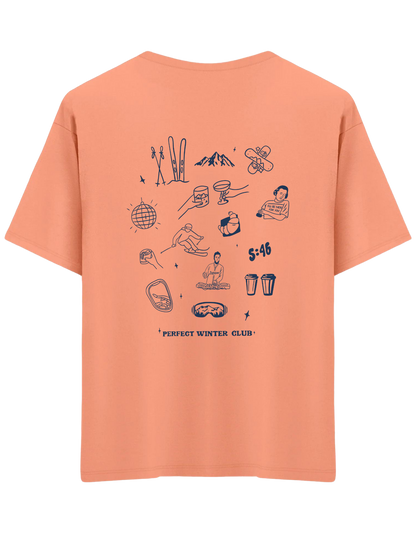 Winter Club Baskılı Bisiklet Yaka Oversize T-shirt