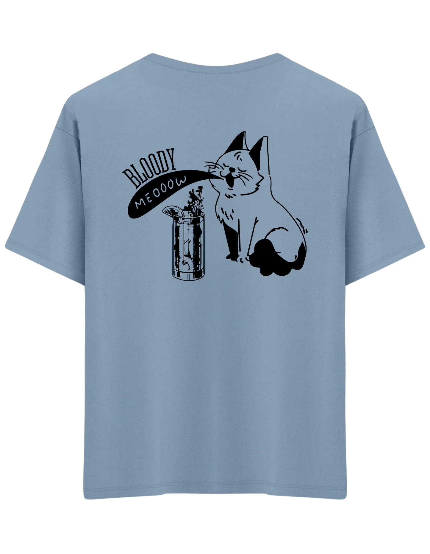 Bloody Meow Baskılı Bisiklet Yaka Oversize T-shirt