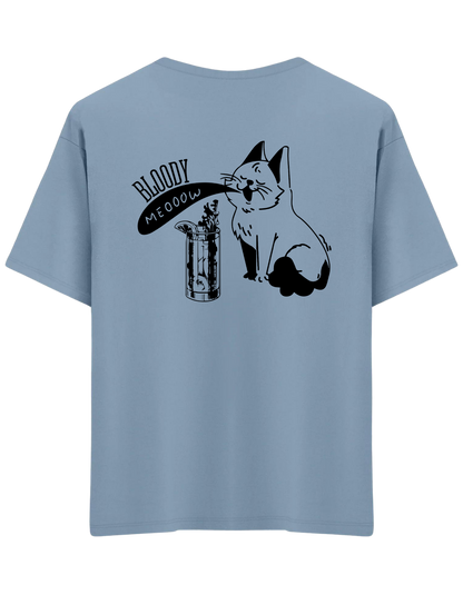 Bloody Meow Baskılı Bisiklet Yaka Oversize T-shirt