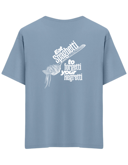 Spaghetti Baskılı Bisiklet Yaka Oversize T-shirt