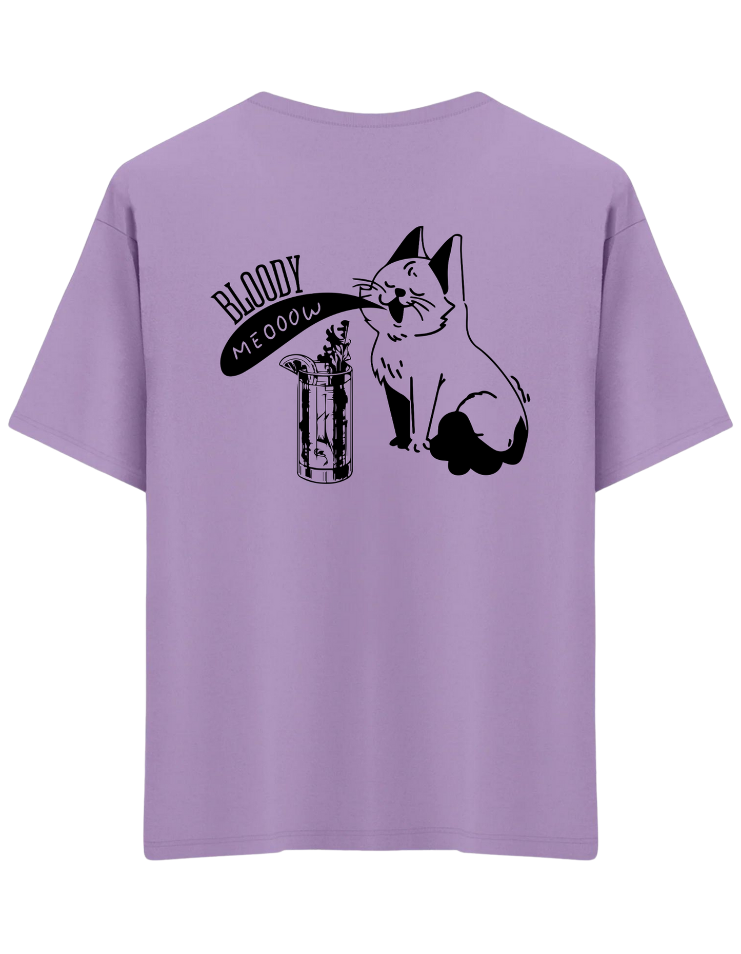 Bloody Meow Baskılı Bisiklet Yaka Oversize T-shirt