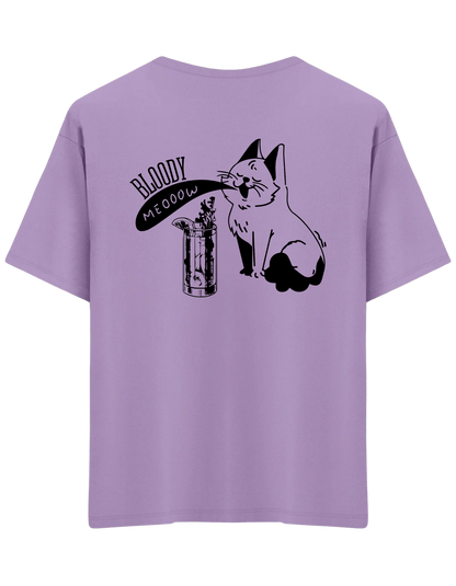 Bloody Meow Baskılı Bisiklet Yaka Oversize T-shirt