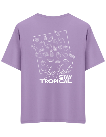 Tropical Baskılı Bisiklet Yaka Oversize T-shirt