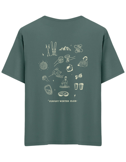 Winter Club Baskılı Bisiklet Yaka Oversize T-shirt