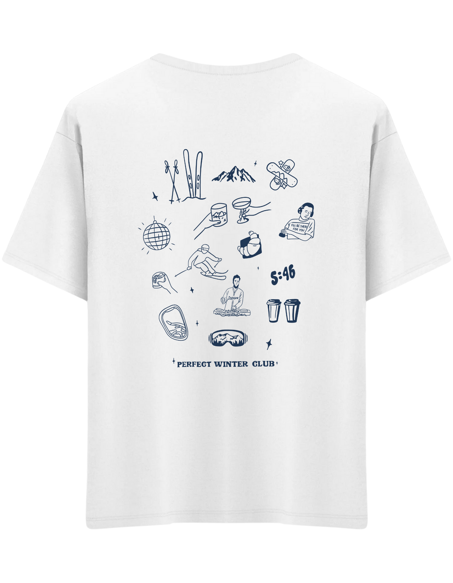 Winter Club Baskılı Bisiklet Yaka Oversize T-shirt