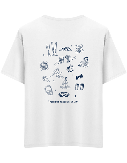 Winter Club Baskılı Bisiklet Yaka Oversize T-shirt