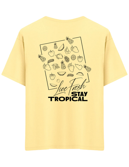 Tropical Baskılı Bisiklet Yaka Oversize T-shirt