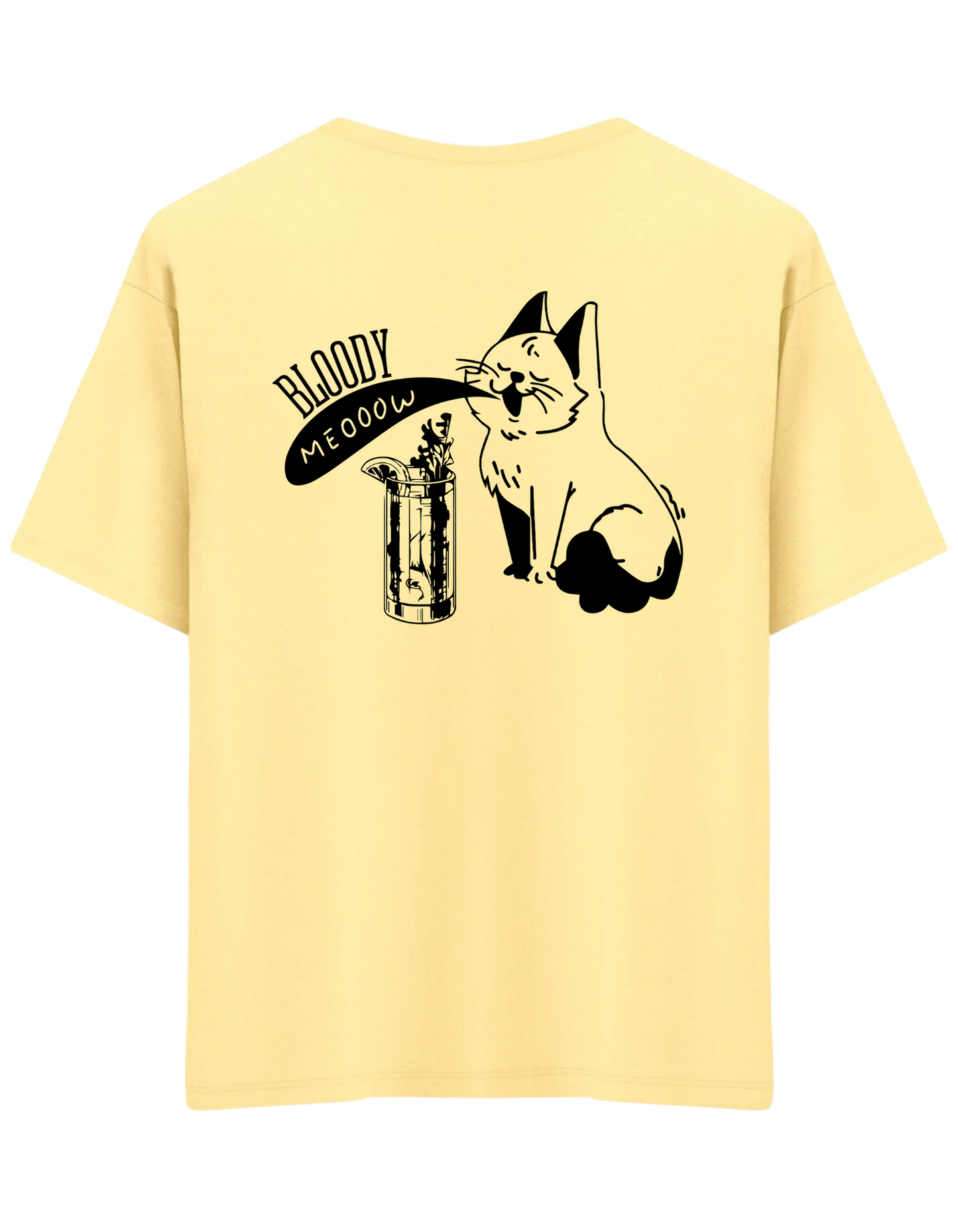 Bloody Meow Baskılı Bisiklet Yaka Oversize T-shirt