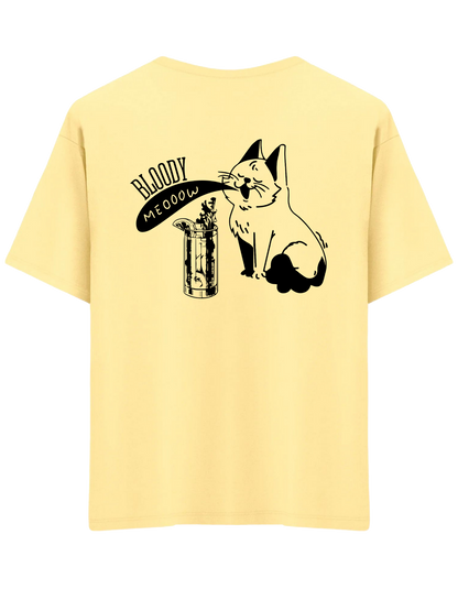 Bloody Meow Baskılı Bisiklet Yaka Oversize T-shirt