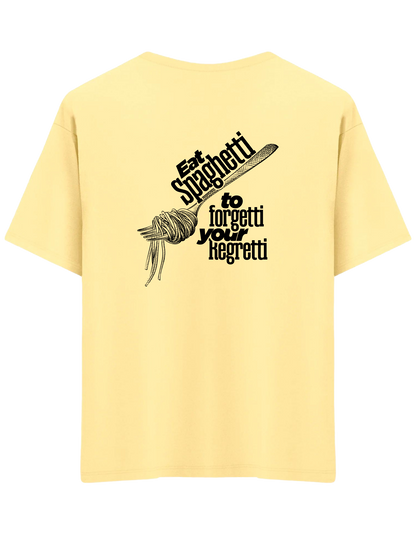 Spaghetti Baskılı Bisiklet Yaka Oversize T-shirt