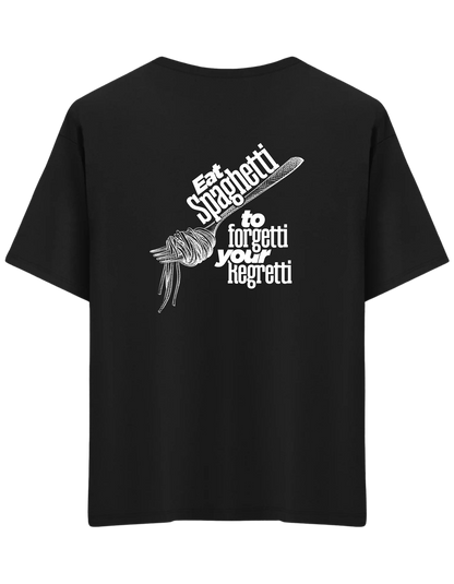 Spaghetti Baskılı Bisiklet Yaka Oversize T-shirt
