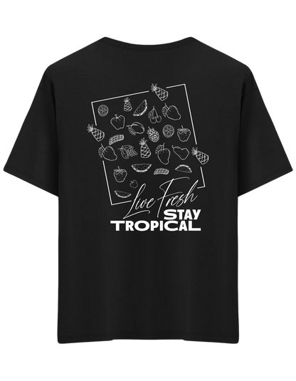 Tropical Baskılı Bisiklet Yaka Oversize T-shirt