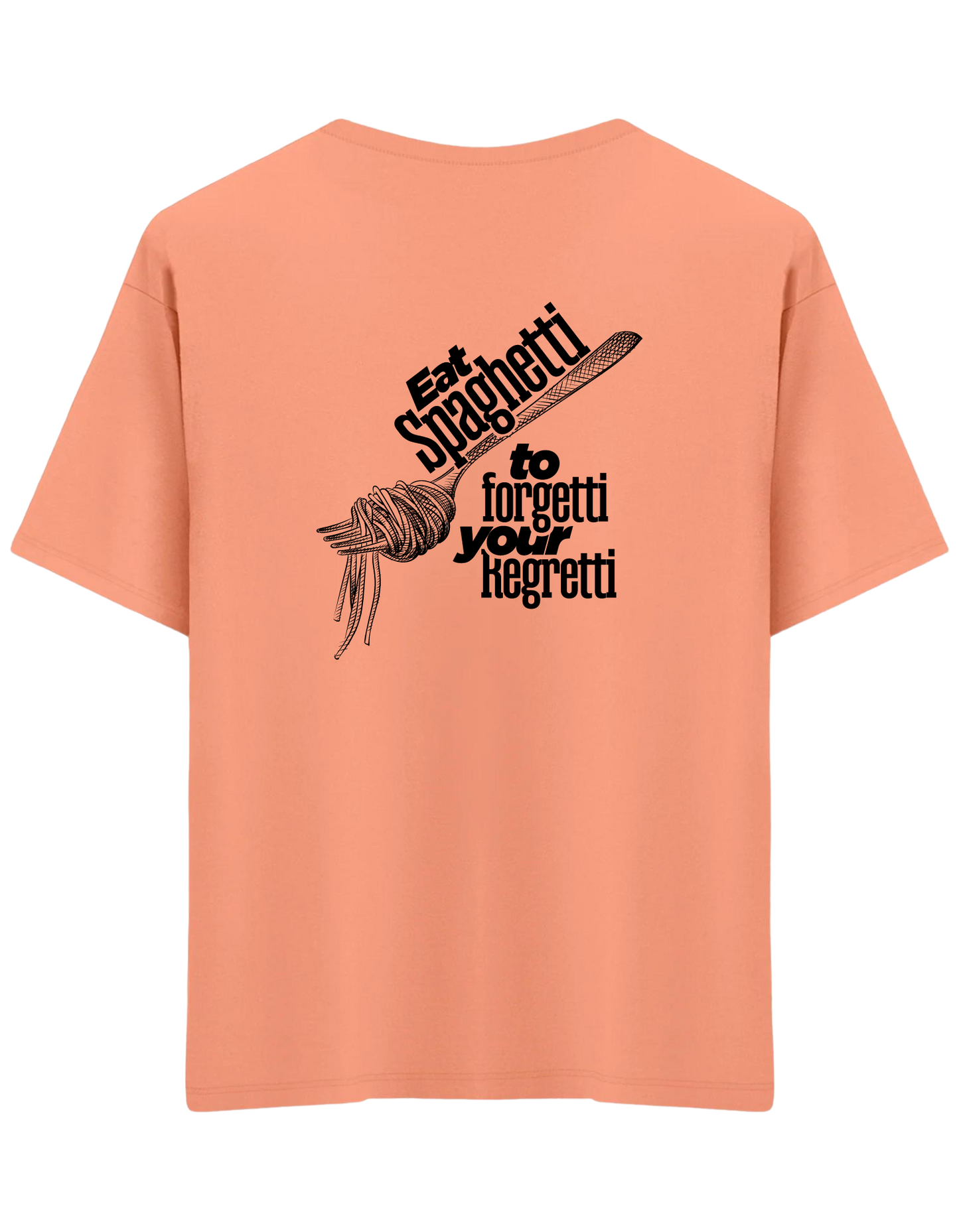 Spaghetti Baskılı Bisiklet Yaka Oversize T-shirt