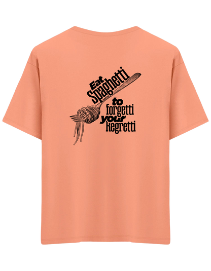 Spaghetti Baskılı Bisiklet Yaka Oversize T-shirt