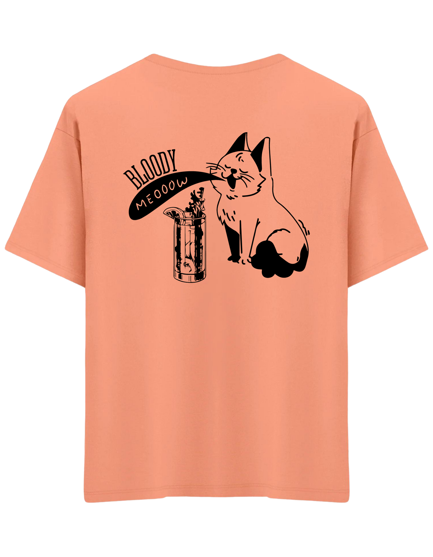Bloody Meow Baskılı Bisiklet Yaka Oversize T-shirt