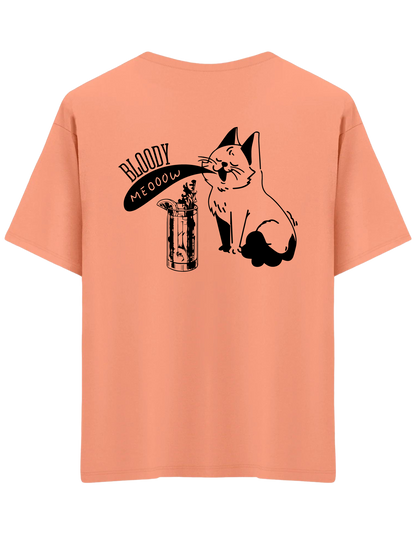 Bloody Meow Baskılı Bisiklet Yaka Oversize T-shirt