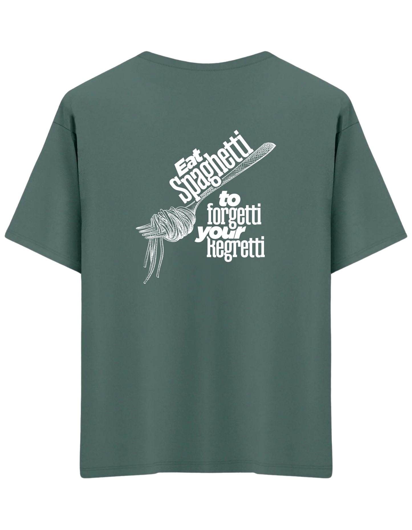 Spaghetti Baskılı Bisiklet Yaka Oversize T-shirt
