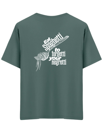Spaghetti Baskılı Bisiklet Yaka Oversize T-shirt