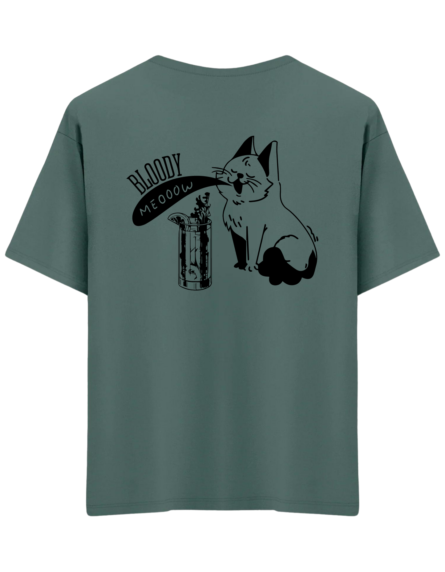 Bloody Meow Baskılı Bisiklet Yaka Oversize T-shirt