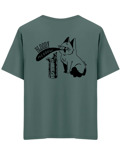 Bloody Meow Baskılı Bisiklet Yaka Oversize T-shirt