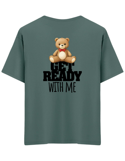 With Me Baskılı Bisiklet Yaka Oversize T-shirt